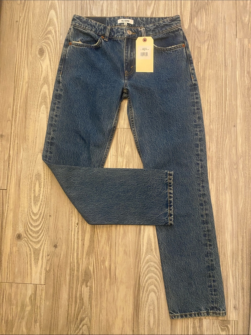 Re/Done High-Rise Straight Leg Jeans in Indigo Blue